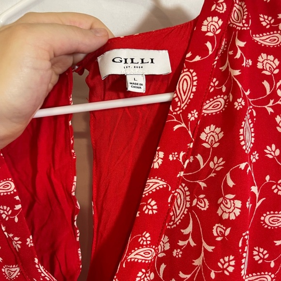 Gilli Scarlet and Ivory Floral Wrap Mini ROMPER - Picture 5 of 8